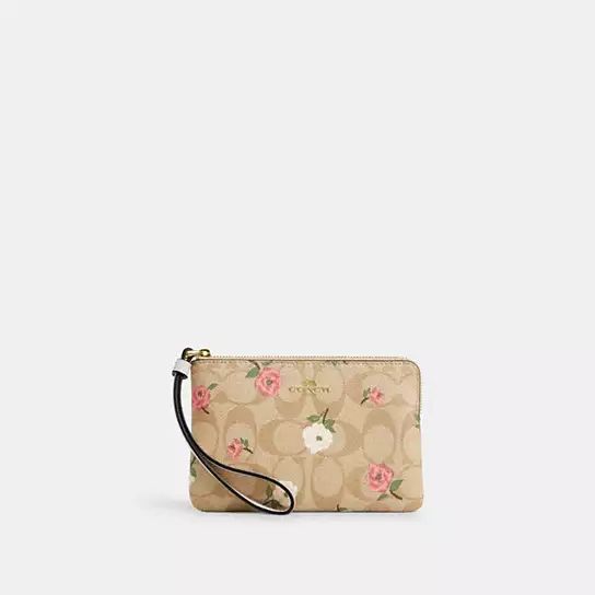Corner Zip Wristlet In Signature Canvas With Floral Print | Coach Outlet