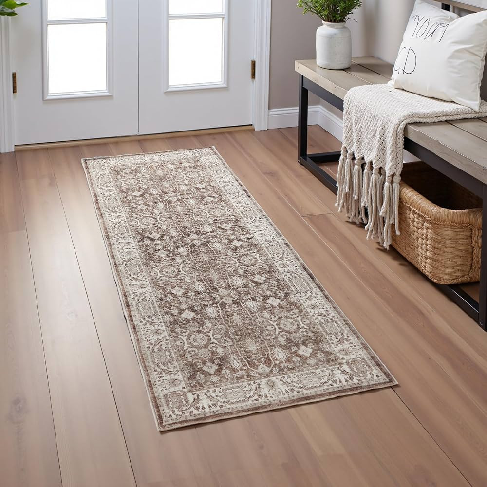jinchan Vintage Runner Rug 2x5 Hallway Washable Indoor Distressed Classic Floral Carpet Accent Ma... | Amazon (US)