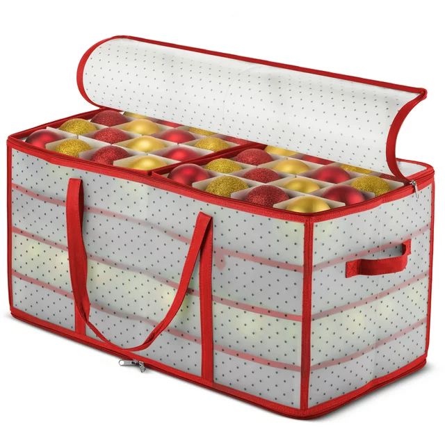 Plastic Christmas Ornament Storage Box Large with 2 Sided Dual Zipper Closure - Keeps 128 Holiday... | Walmart (US)