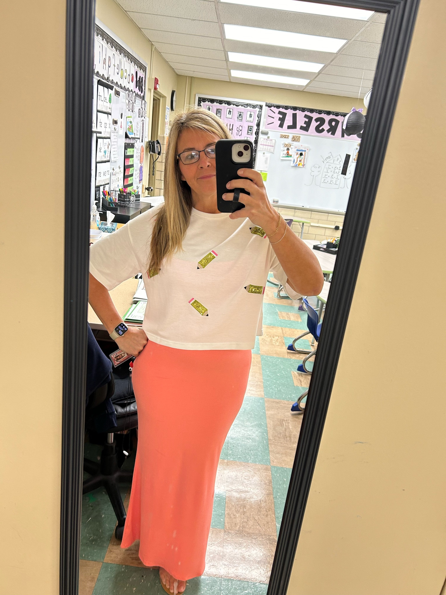 Cutest teacher outfit ever! ✏️
Shirt is boxy fit size small
Dress size small 

#LTKStyleTip #LTKFindsUnder50 #LTKWorkwear