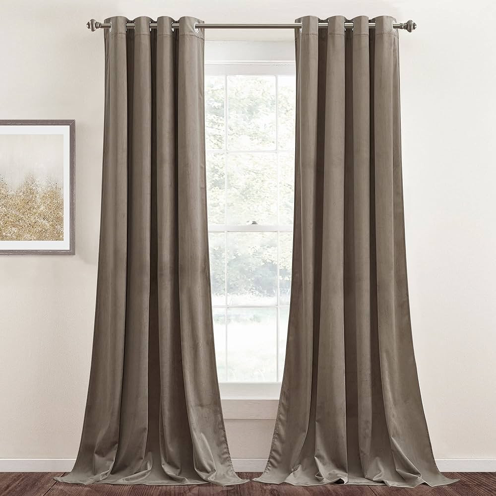 StangH Taupe Velvet Curtains 108 inches - Extra Long Blackout Sliding Door Curtains Thick Texture... | Amazon (US)