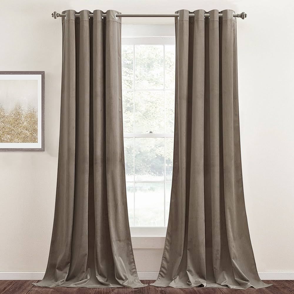 StangH Taupe Velvet Curtain 96 inches - Super Soft Luxury Panels Energy Efficient Thick Grommet C... | Amazon (US)