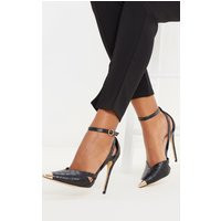 Black Cut Out Heel Metal Toe Court Shoe | PrettyLittleThing UK