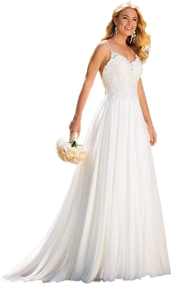 Wedding Dress for Bride 2020,Beach Vintage A Line Backless Boho Lace Summer Wedding Dresses Women... | Amazon (US)