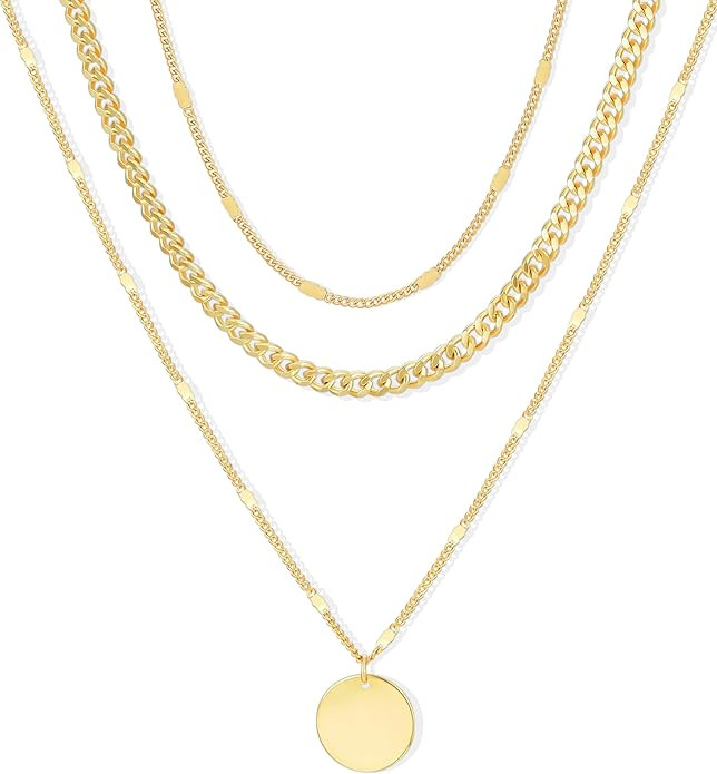 YEEZII Layered Gold Necklaces for Women Trendy, 3 Pcs 14K Gold Plated Choker Paperclip Box Chain ... | Amazon (US)