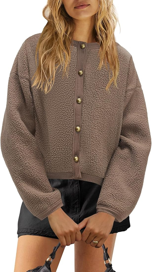 Nirovien Womens Oversized Sherpa Jacket Button Down Fleece Coat Casual Loose Fuzzy Outwear with P... | Amazon (US)