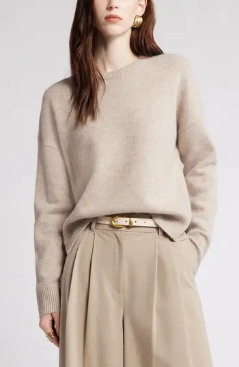Nordstrom Crewneck Side Slit Wool & Cashmere Sweater in Olive Pea at Nordstrom, Size Small | Nordstrom