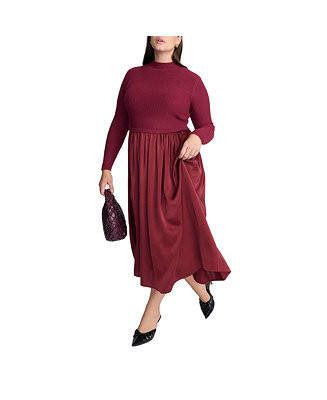 Elements Women's Plus Size Mockneck Twofer Midi Dress | Macy's