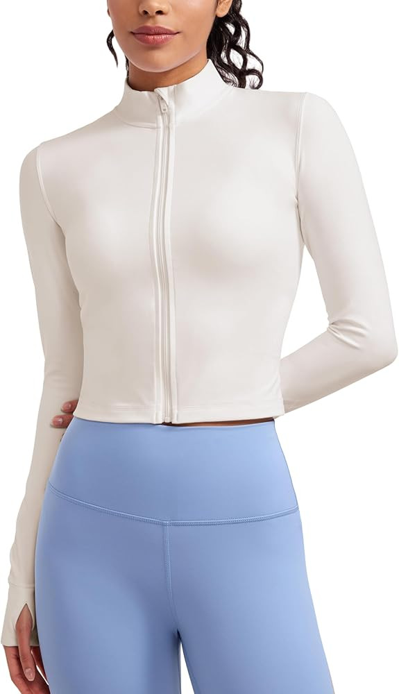 CRZ YOGA Womens Butterluxe Full Zip Cropped Workout Jackets Slim Fit Athletic Yoga Jacket with Th... | Amazon (US)