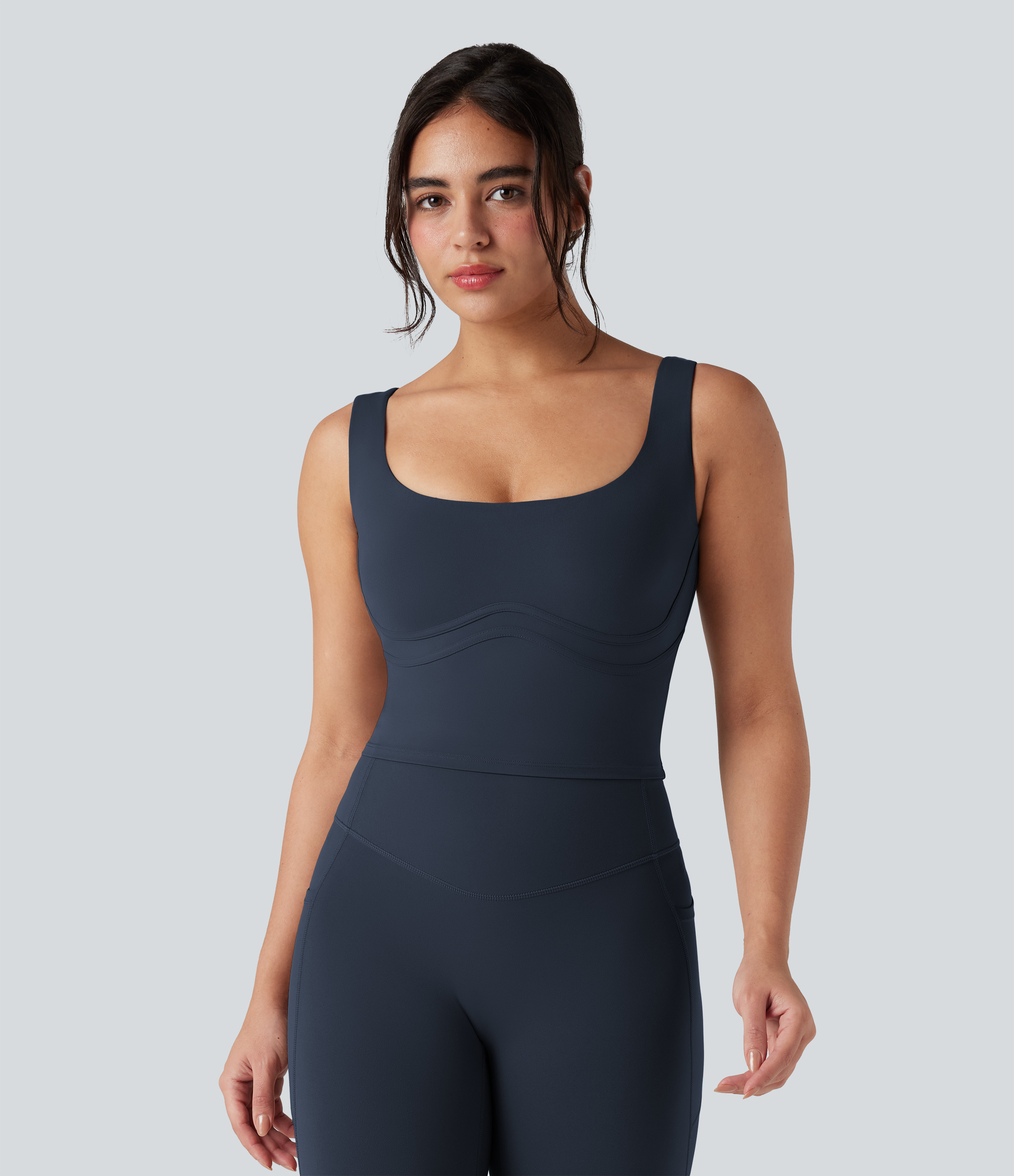 Halara Halara UltraSculpt™ Scoop Neck 2-in-1 Yoga Tank Top Tank Top - Carbon - XS golf tops halter top tunic tops sleeveless tops | HALARA