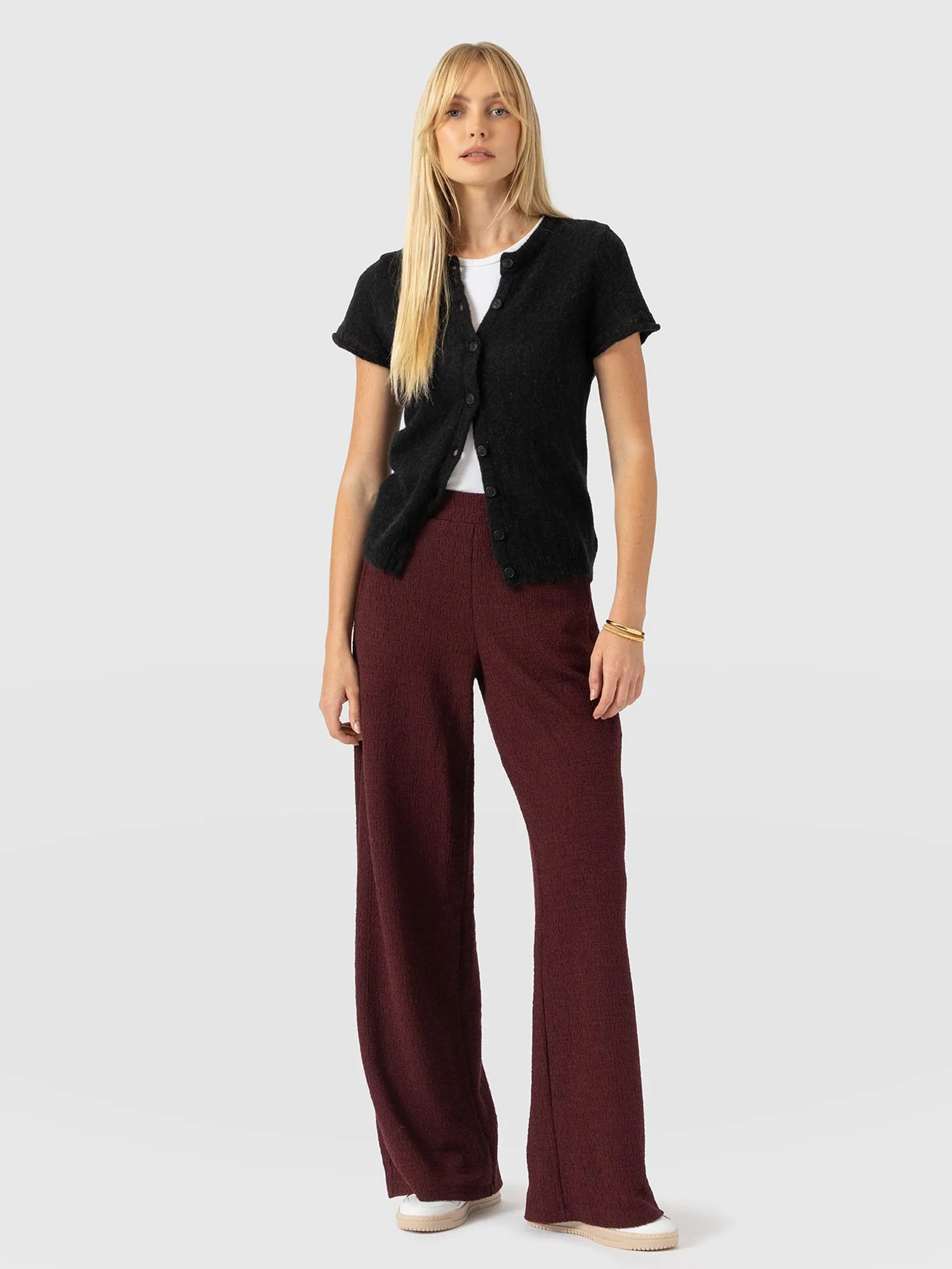 Keller Wide Leg Pant - Burgundy Boucle | Saint + Sofia UK