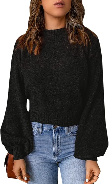 Asvivid Women's Crewneck Lantern Sleeve Loose Drop Shoulder Casual Knit Pullover Sweater Jumper T... | Amazon (US)
