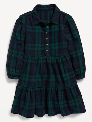 Long-Sleeve Tiered Flannel Shirt Dress for Toddler Girls | Old Navy (US)