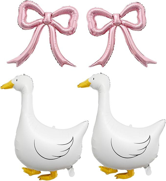 4PCS One Silly Goose Balloons and Pink Bows – White Goose Pinl Bow Foil Balloons for One Silly ... | Amazon (US)