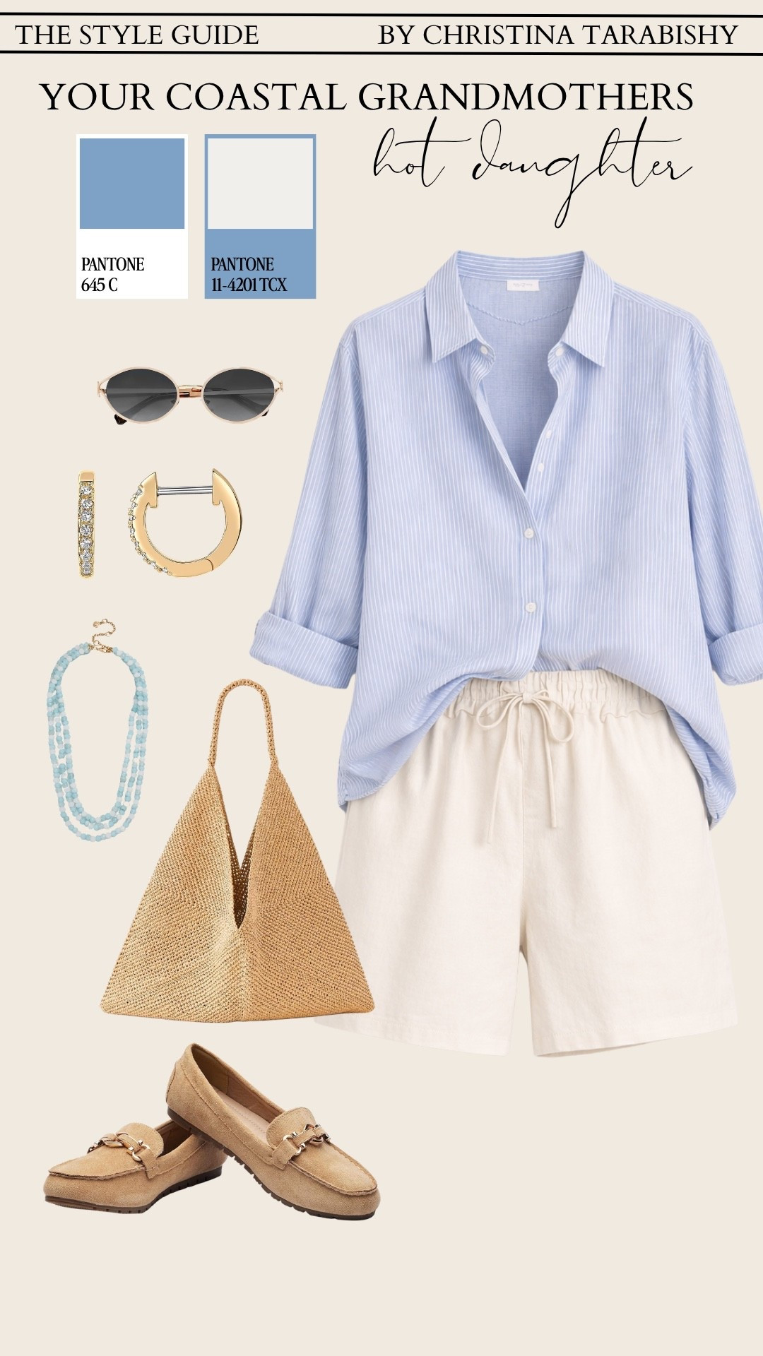 Striped button down, cream linen shorts, raffia tote, suede loafers, blue beaded necklace, gold huggie earrings, oval sunglasses.

linen shorts outfit, spring casual outfit, coastal style women, resort outfit, summer loafers, relaxed chic, vacation outfit ideas, LTK spring fashion, effortless summer style, coastal aesthetic

#LTKootd #LTKOver40 #LTKSeasonal