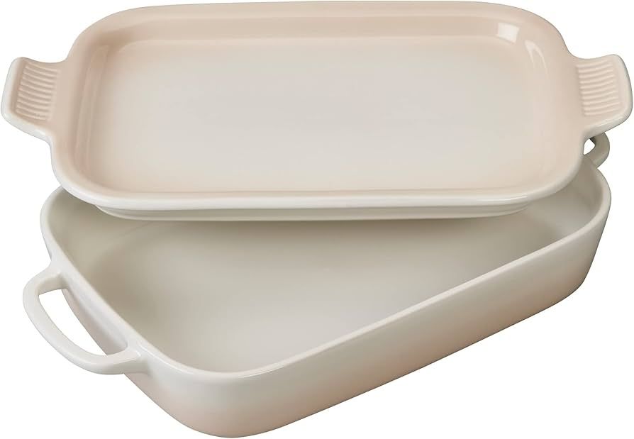 Le Creuset Stoneware Rectangular Dish with Platter Lid, 14 3/4" X 9", Meringue | Amazon (US)