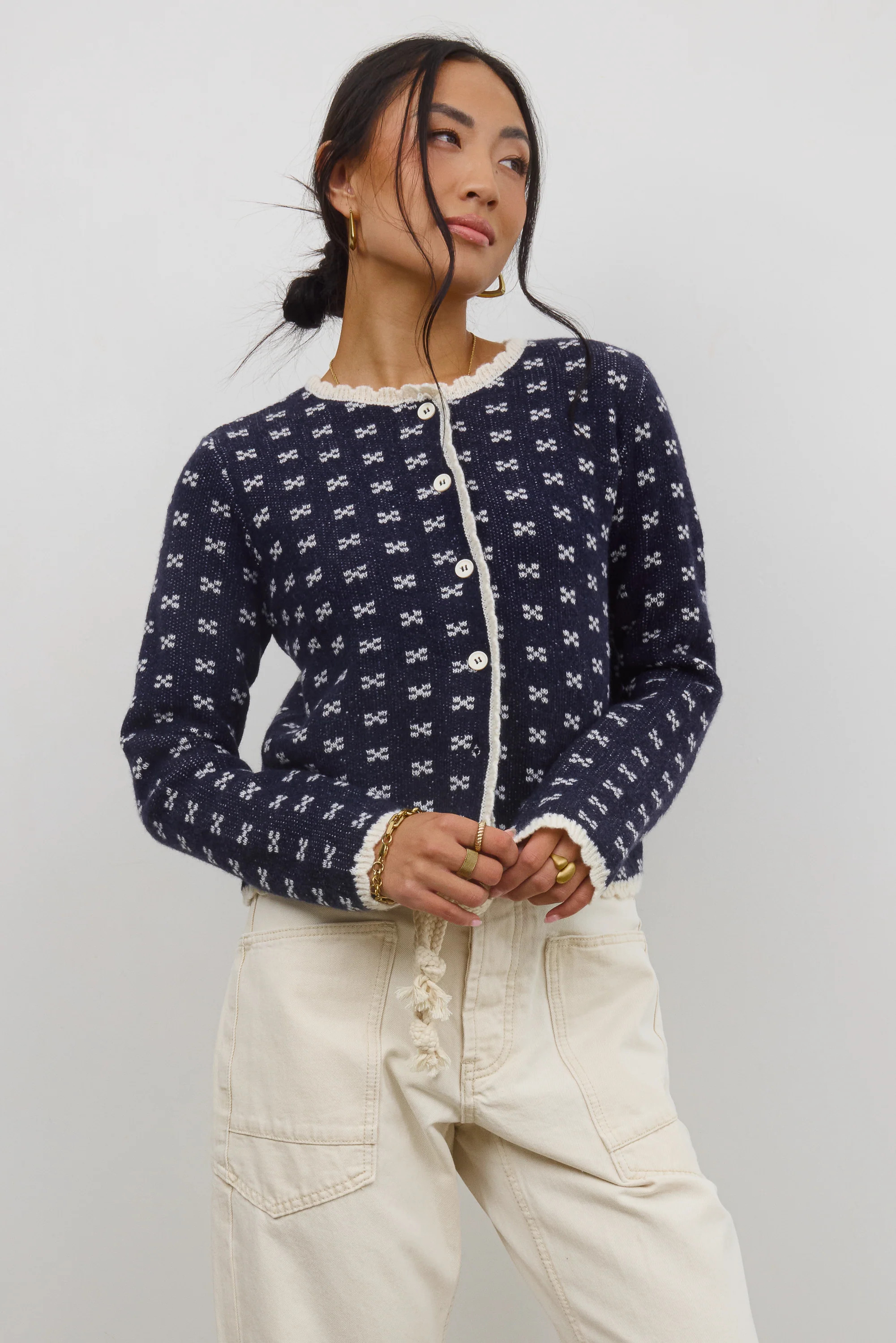 Courtney Scalloped Cardigan in Navy | Böhme US