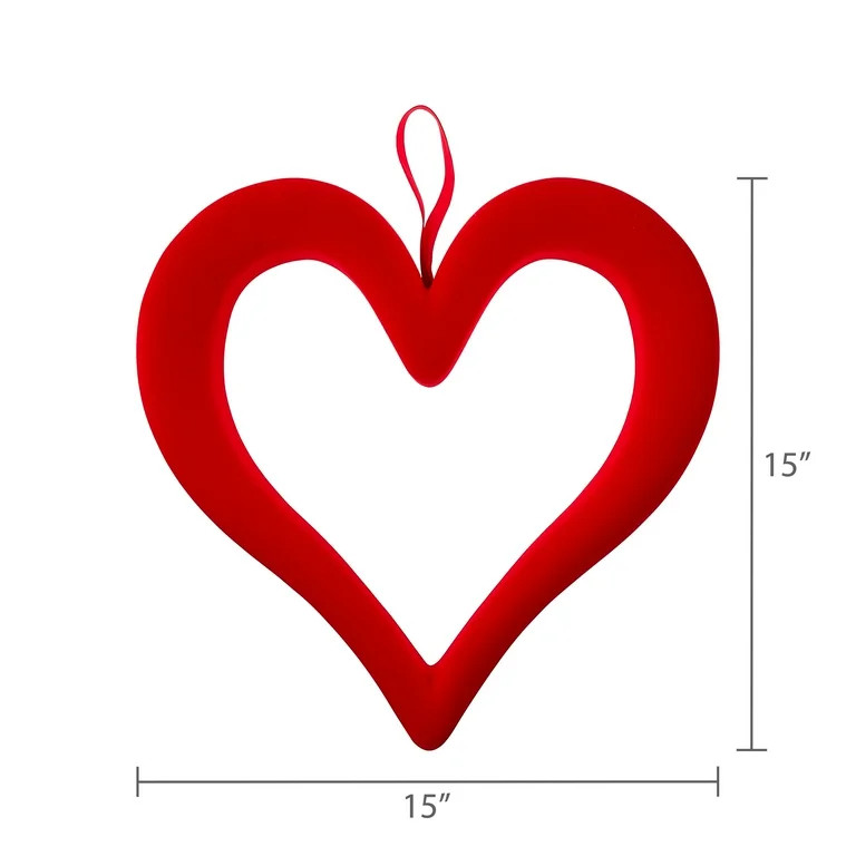 Flocked Heart Wreath, Red, 17.5", Valentine's Day by Way To Celebrate | Walmart (US)