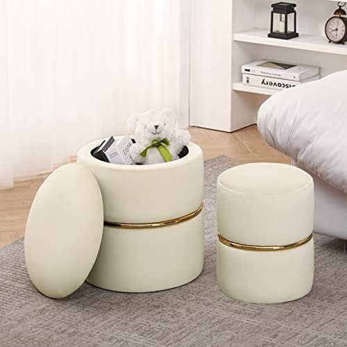 Furniliving Velvet Round Storage Ottoman Set of 2, Modern Ottoman Makeup Stool Upholstered Vanity... | Amazon (US)