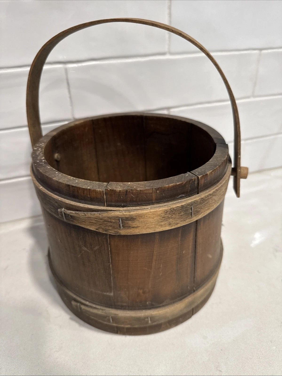 Vintage Wood Firkin Bucket Bentwood Handle Americana Pioneer Primitive Decor EUC | eBay US