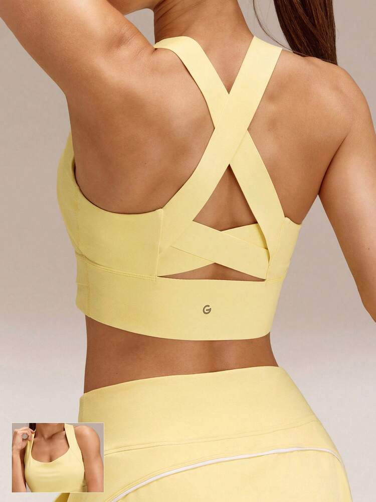 GLOWMODE FeatherFit™-Sculpt Full Coverage Side Support Wide Strap Crossover Sports Bra Light Support Low Impact Yoga Daily | SHEIN