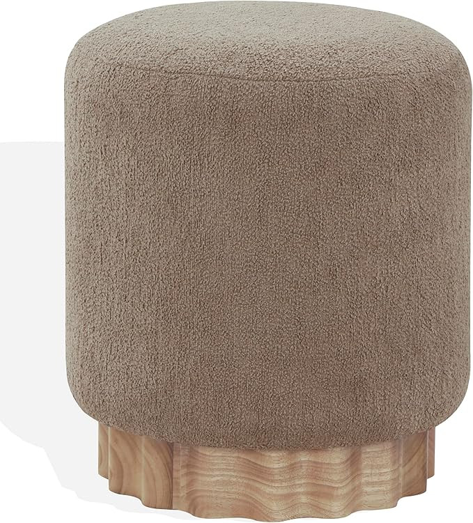 SAFAVIEH Couture Collection Nikolas Light Brown Boucle/Natural Round Foot Stool Ottoman (Fully As... | Amazon (US)