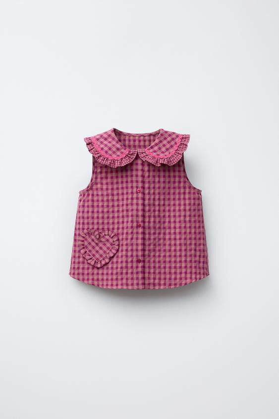 GINGHAM RUFFLE BLOUSE | Zara US
