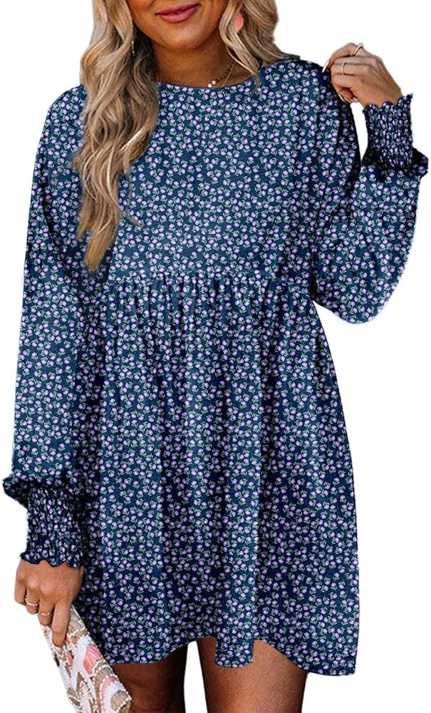 Dokotoo Womens Fall Dress 2025 Long Sleeve Babydoll Mini Dress Floral Flowy Boho Dresses | Amazon (US)