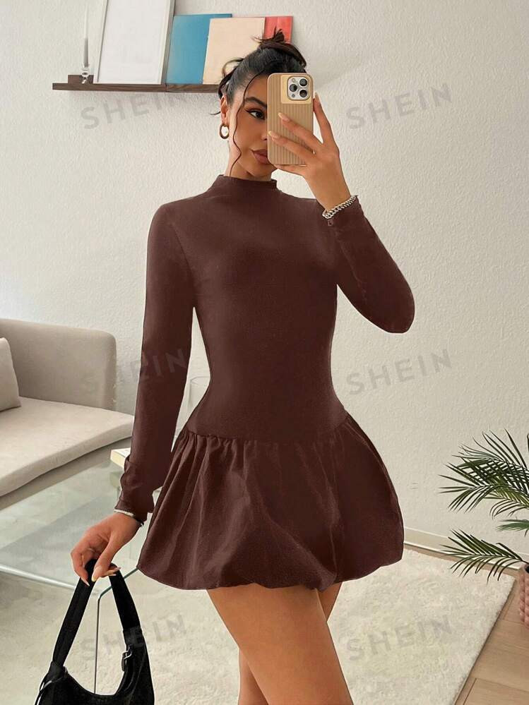 TendancesSHEIN EZwear Robe moulante femme à col montant, manches longues, couleur unie, forme de... | SHEIN