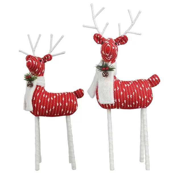 Holiday Time Red with White Pin Stripes and Dots Fabric Christmas Reindeer, Set of 2 - Walmart.co... | Walmart (US)