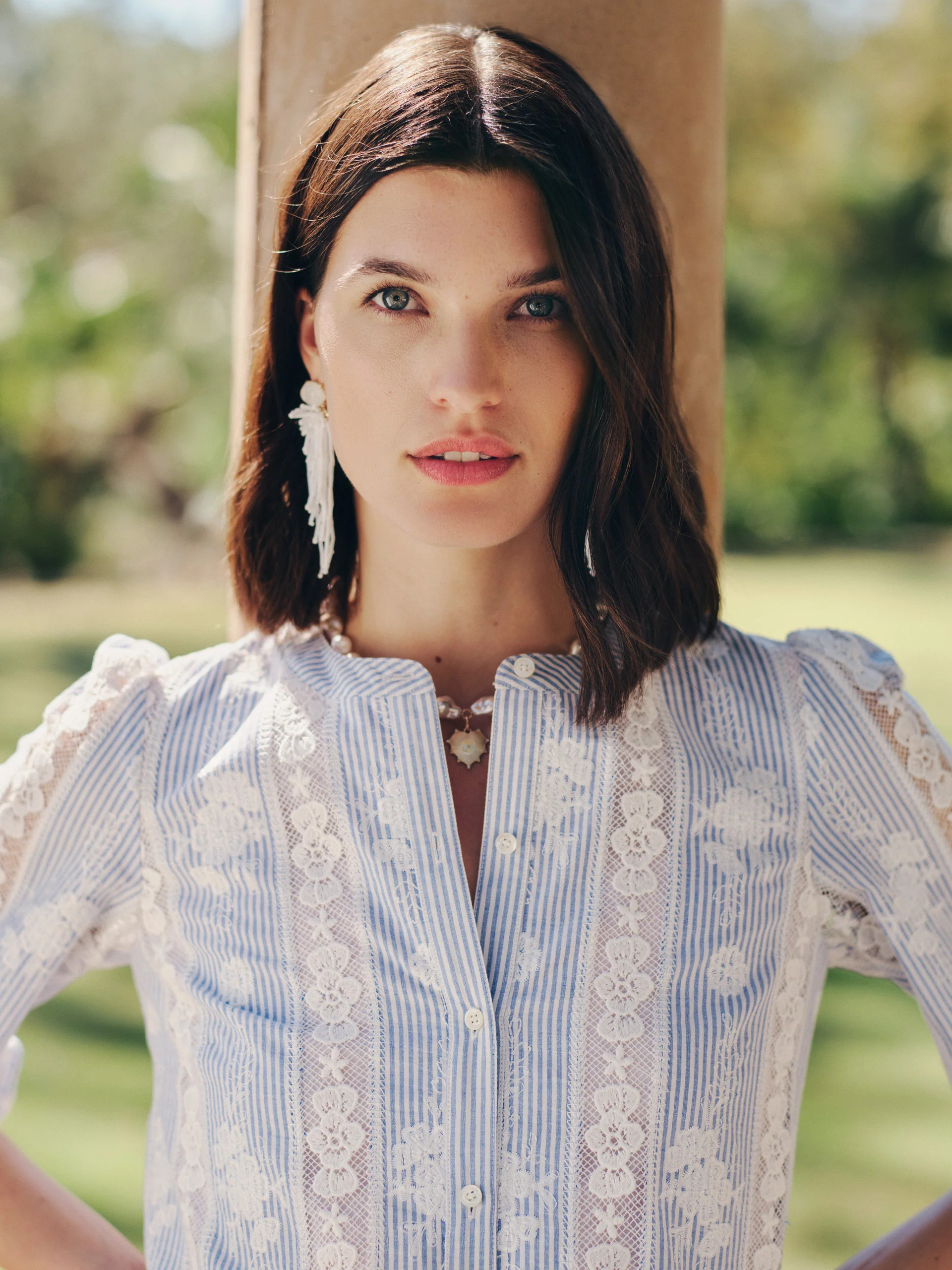 White/Blue Stripe Alice Blouse | Women's Tops | J.McLaughlin | J.McLaughlin