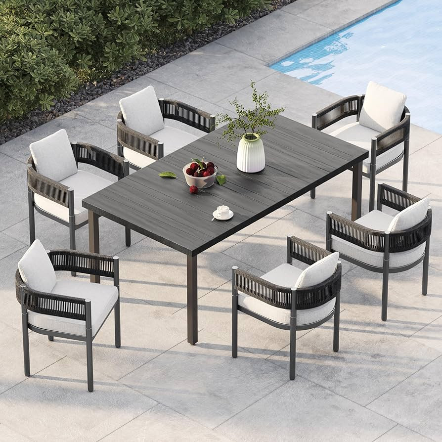Grand patio 7-Piece Outdoor Dining Set for 6, Grey Metal Black Woven Wicker Fixed Patio Chairs wi... | Amazon (US)