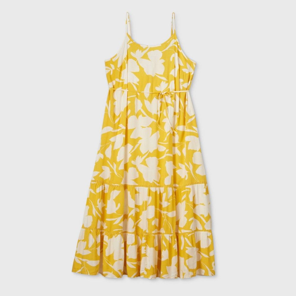 Women's Plus Size Floral Print Sleeveless Tiered Maxi Sundress - Ava & Viv Yellow 1X | Target