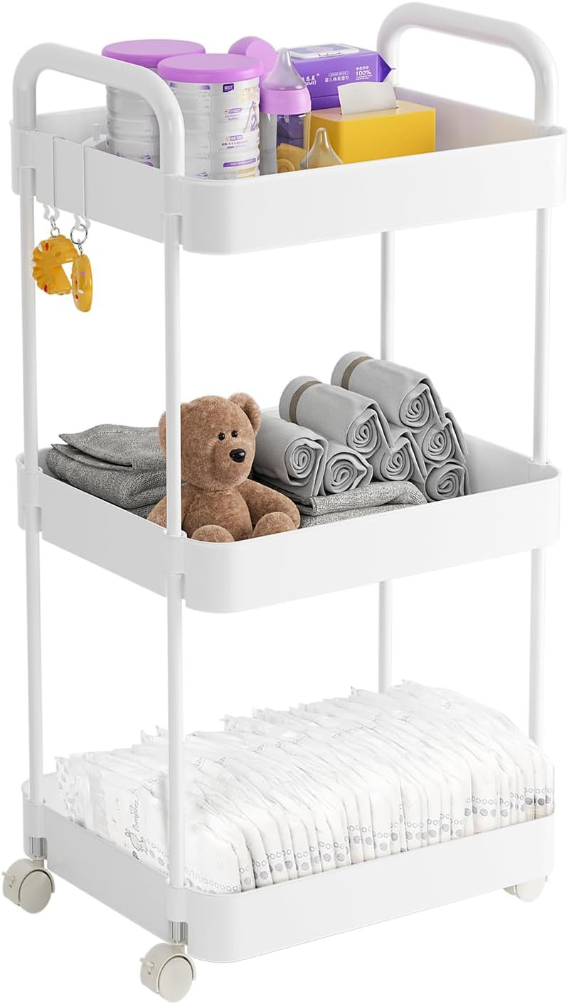 Diaper Caddy Organizer, 3-Tier Movable Diaper Cart with Wheels, Newborn Essentials Must Haves, Di... | Amazon (US)