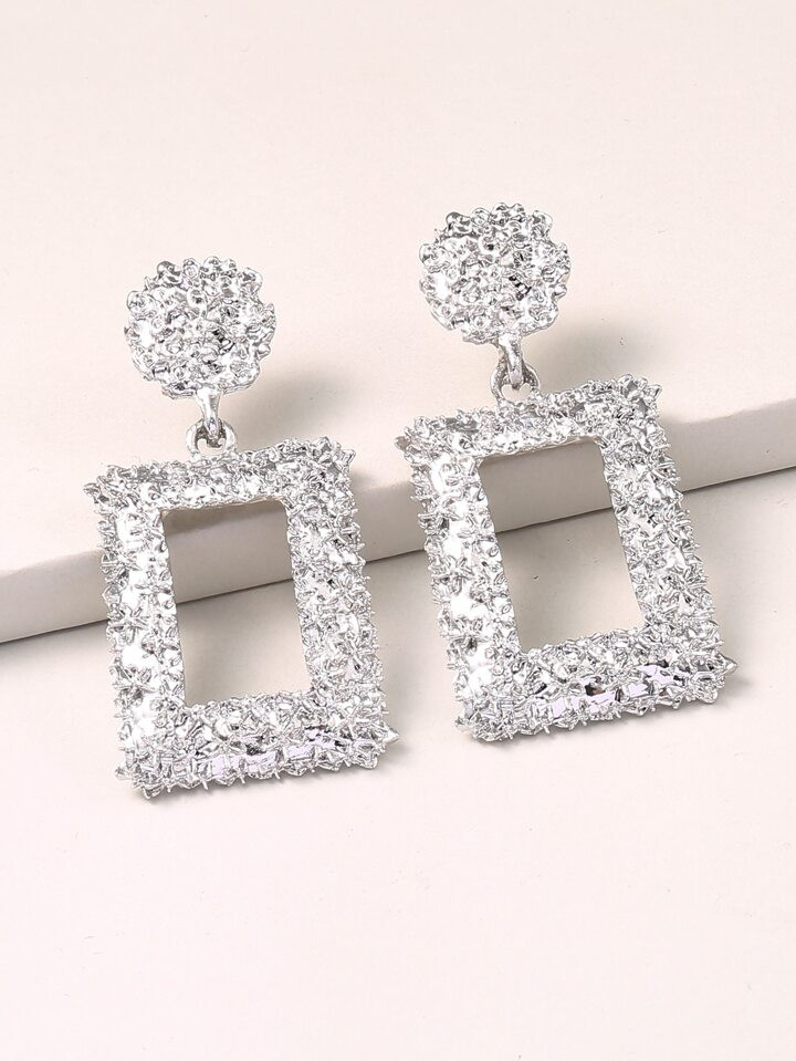 1pair Retro Style Alloy Textured Geometric Square Spray Paint & Electroplated Earrings For Women,... | SHEIN