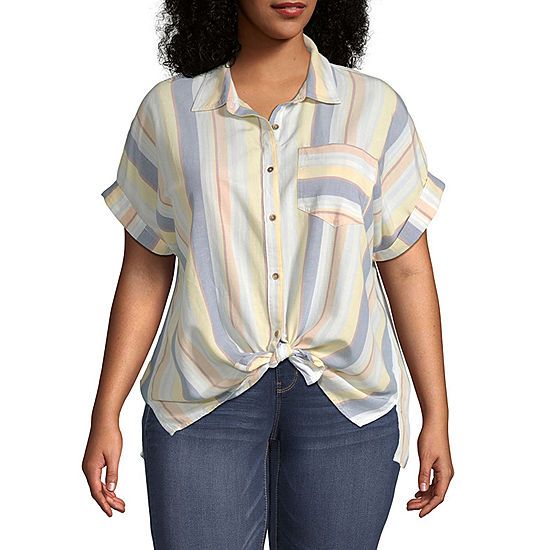 a.n.a-Plus Womens Tie Front Button-Down Camp Shirt | JCPenney