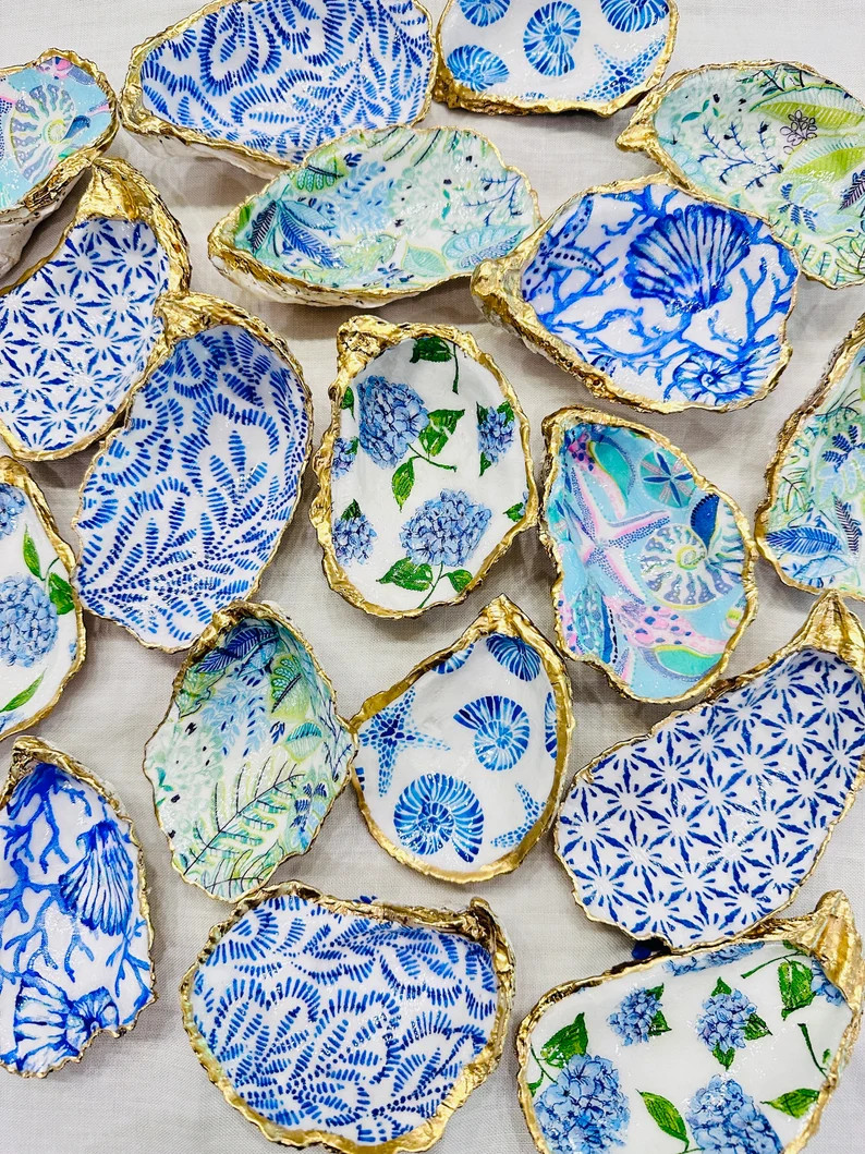 Oyster Shell Ring Dish, Chinoiserie Blue & White Oyster Shell Ring Dish, Oyster Trinket Dish, Bri... | Etsy (US)
