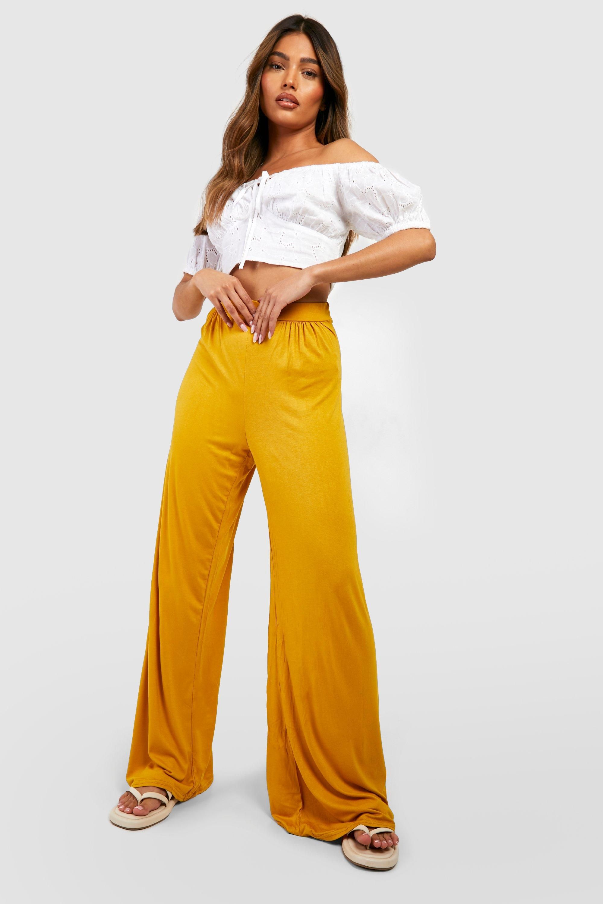 Womens Basic Pin Tuck Soft Tailored Wide Leg Pants - Yellow - 12 | Boohoo.com (US & CA)
