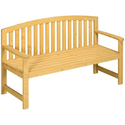 Outsunny 56" Outdoor Wood Bench, 2-Seater Wooden Garden Bench with Slatted Seat, Backrest & Arm Rests for Patio, Porch, Poolside, Balcony, Natural | Target