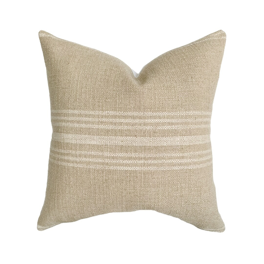 Harlow  Tan Woven Stripe Linen Pillow Cover  Basketweave - Etsy | Etsy (US)