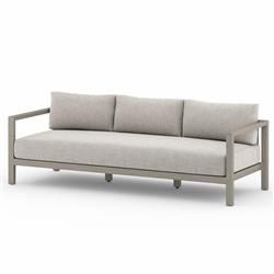 Camille Modern Classic Stone Grey Cushion Grey Teak Outdoor Sofa - 88"W | Kathy Kuo Home
