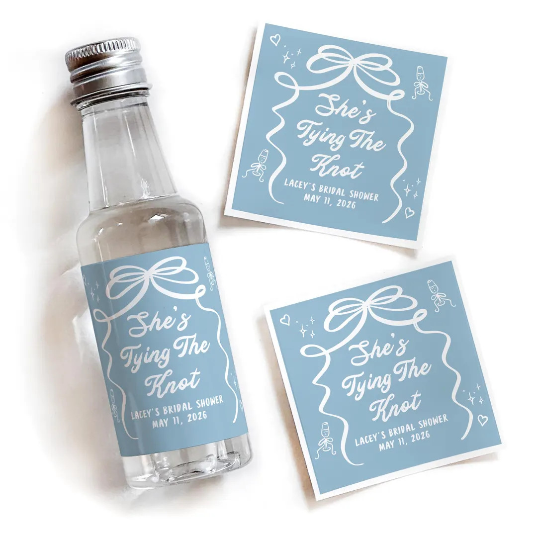 She's Tying the Knot Bridal Shower Favor, Something Blue Bow Bachelorette Liquor Label 50 Ml Tequ... | Etsy (US)