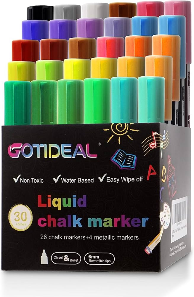 GOTIDEAL Liquid Chalk Markers, 30 colors Premium Window Chalkboard Neon Pens, Including 4 Metalli... | Amazon (US)