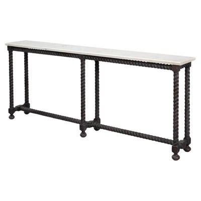 Long Marble Top Console With Barley Twist Base | 1stDibs