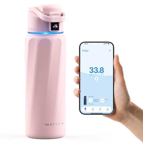 BOOST Smart Water Bottle with Reminder to Drink Water & Water Tracker Bottle - Double Wall Vacuum Insulated Water Bottle Stainless Steel, Wide Mouth 32 oz Water Bottles, Ideal for Gift - Pink | Amazon (US)