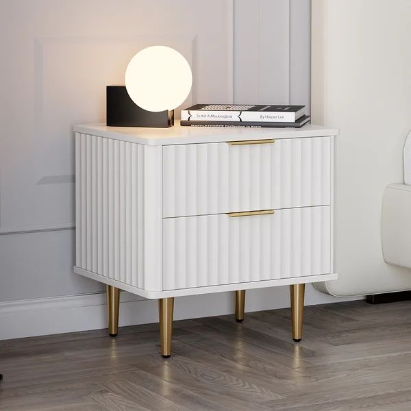 Free Shipping on Modern White Nightstand 2 Drawer Bedside Table with Gold Legs｜Homary | Homary