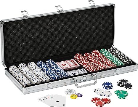 11.5 Gram Texas Hold 'em Claytec Poker Chip Set with Aluminum Case, 500 Striped Dice Chips | Amazon (US)