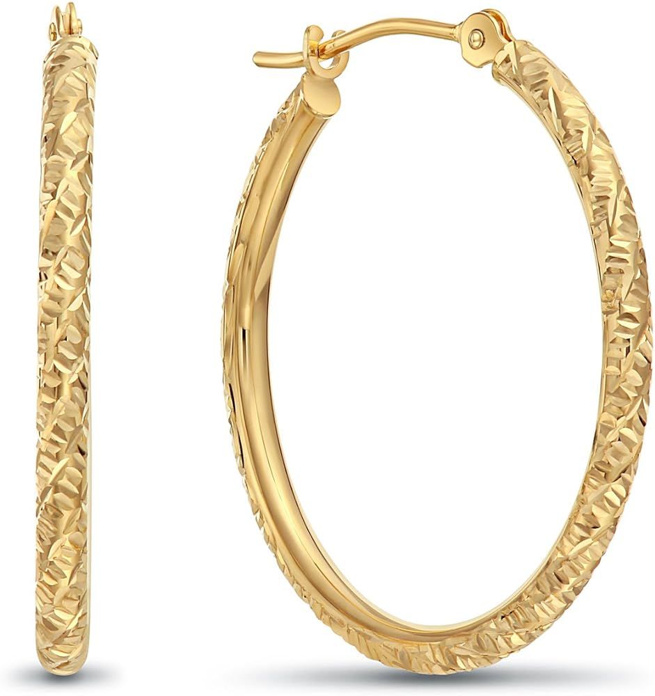 14k Gold Hand Engraved Diamond-cut Round Hoop Earrings -1'' Diameter | Amazon (US)