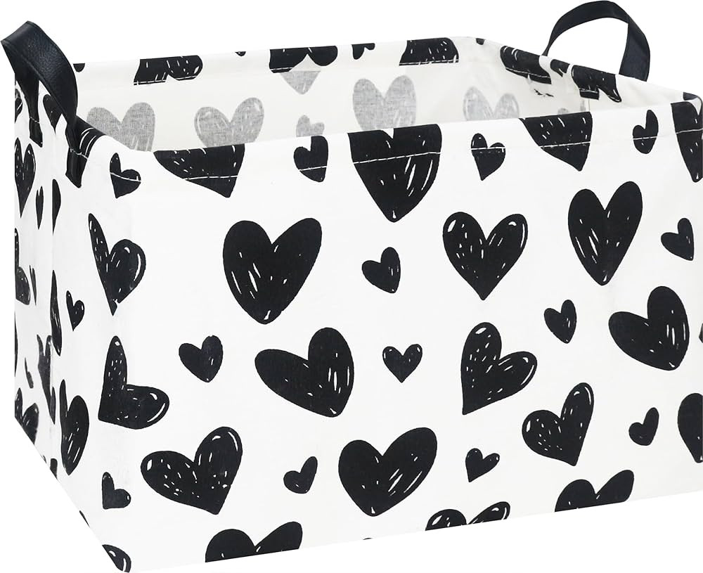 Rectangular Valentine's Day Basket Empty,Collapsible Gift Basket with Handles,Heart Print Basket ... | Amazon (US)