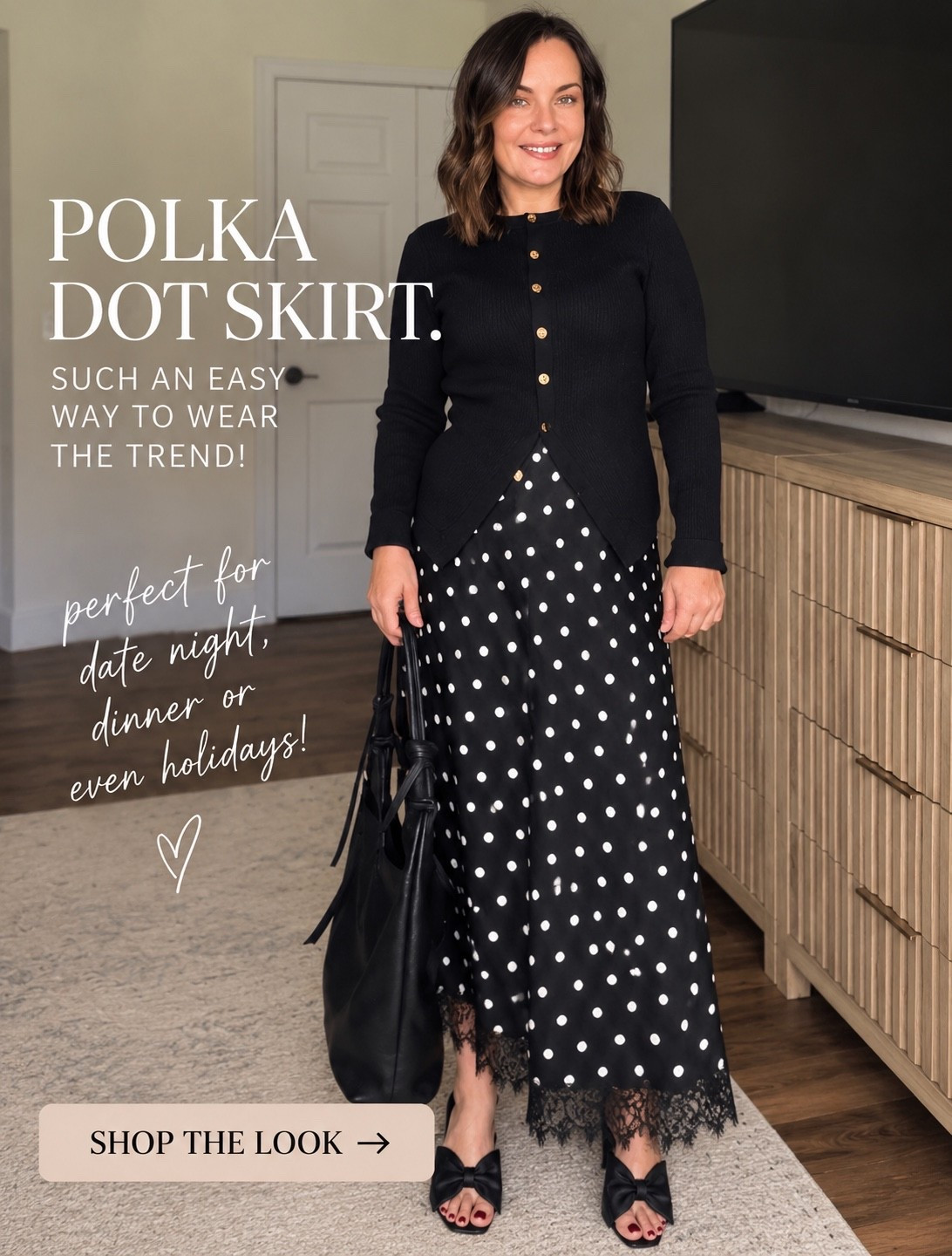 Polka dots are having a moment 🖤🤍 This Amazon polka dot skirt is such an easy way to wear the trend! Styled with a black cardigan, bow heels + black tote for an easy fall date night outfit. Such a cute look for dinner, fall events or holiday parties. Shop my Amazon fall fashion finds + the full outfit below!

#LTKSeasonal #LTKootd #LTKWorkwear